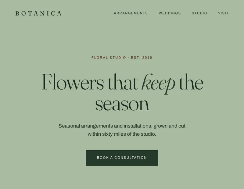 Botanica, a floral studio concept — serif italic on cream