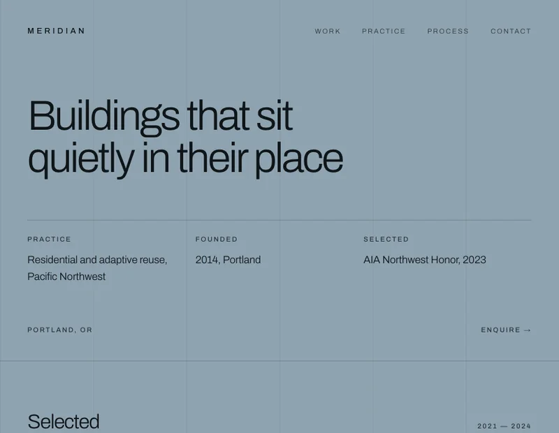 Meridian, an architecture studio concept — a visible column grid