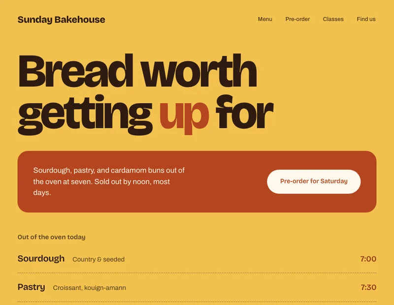 Sunday, a bakery concept — butter and terracotta blocks